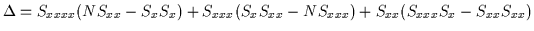 $\Delta = S_{xxxx}(NS_{xx}-S_{x}S_{x})+S_{xxx}(S_{x}S_{xx}-NS_{xxx})+S_{xx}(S_{xxx}S_{x}-S_{xx}S_{xx})$